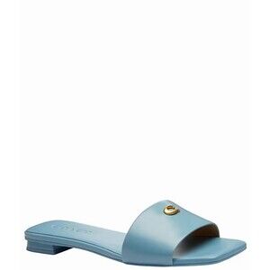 COACH Women's Sculpt C Logo Leather Slide Flat Sandals Bluebell NIB